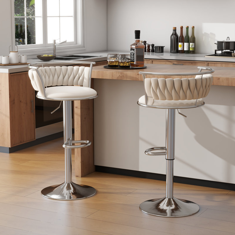 Tabouret de bar pivotant avec dossier Ginko, Ivoire ivoire, Argent argent