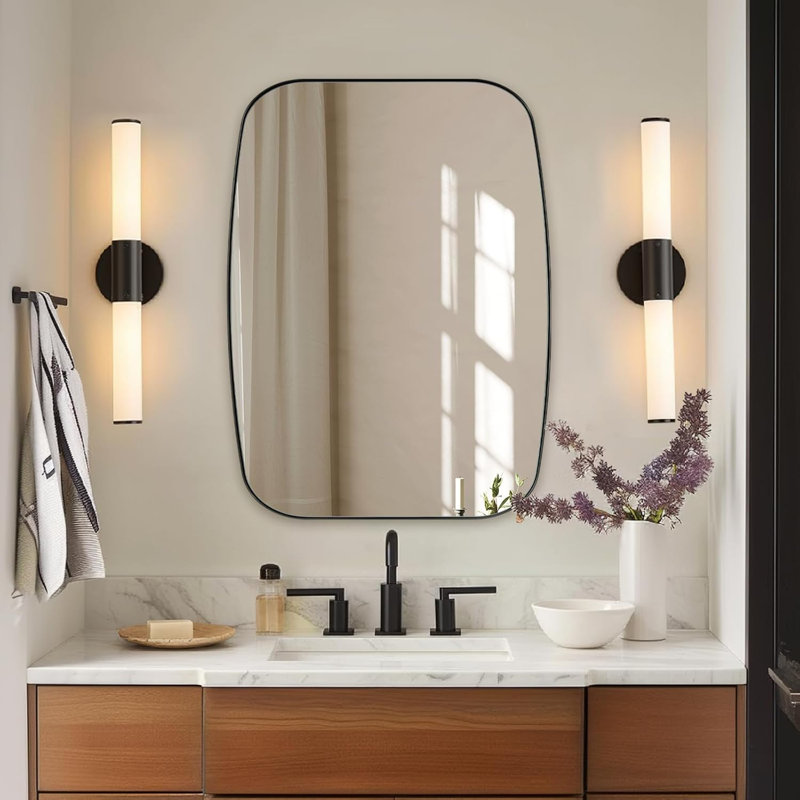 Miroir de salle de bain ovale moderne | Cadre en acier inoxydable, Noir mat, 28" x 20"