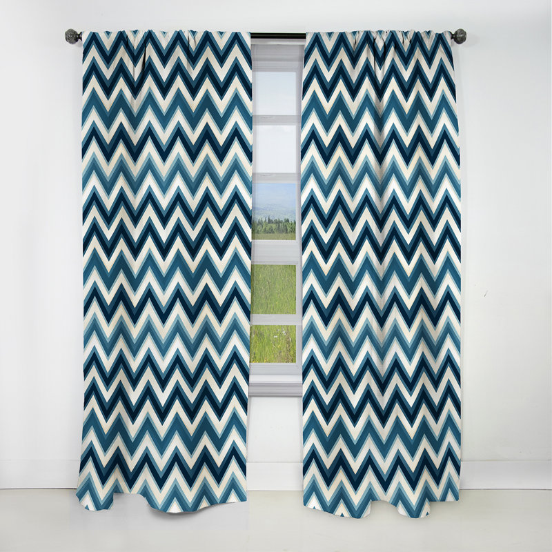 Motif à chevrons bleu et blanc - Rideau occultant - 1 panneau, L 52 po x L 95 po