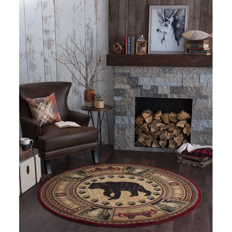 Tapis brun / rouge Southwestern, Rond 5 pi 3 po