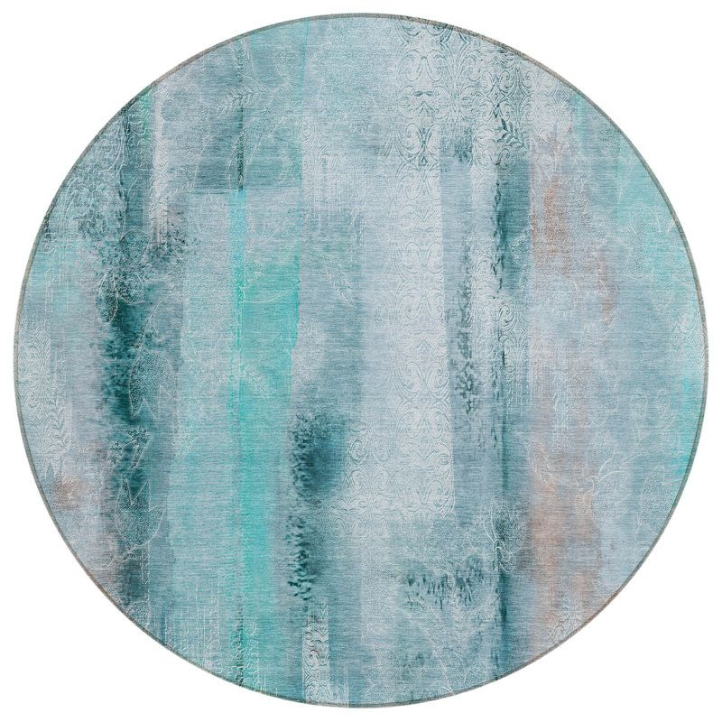 Tapis d'intérieur rond 8 po rond bleu sarcelle lavable antidérapant