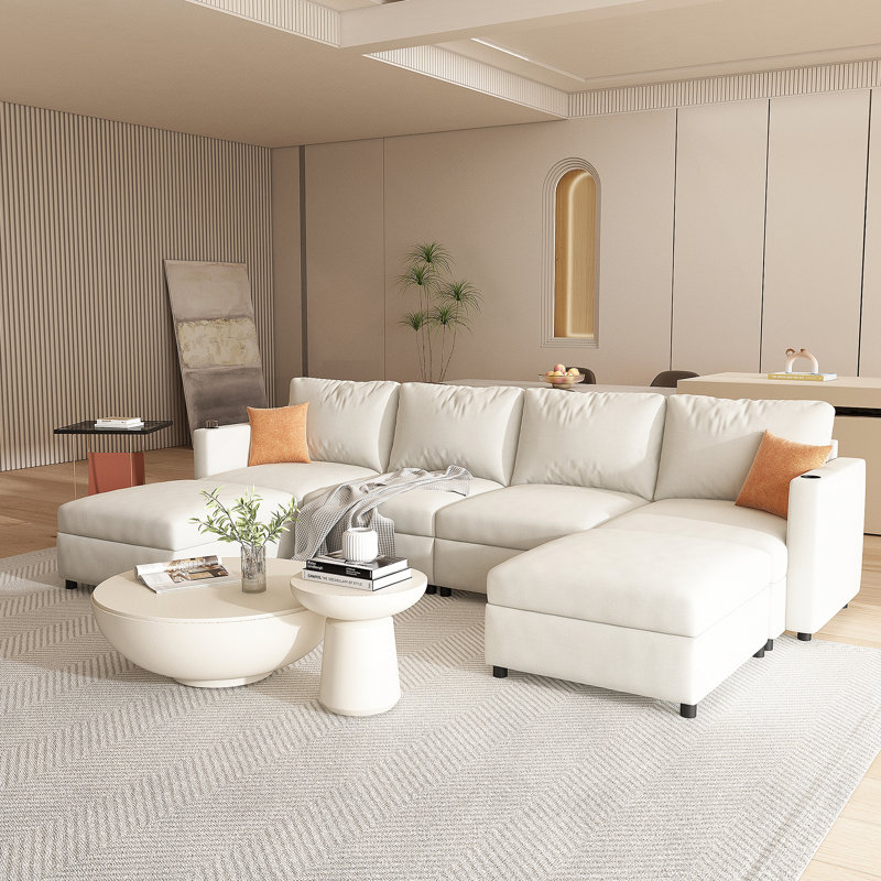 Modern Large Sectional Sofa, U-Shape Modular Sectional Couch With Storage Function