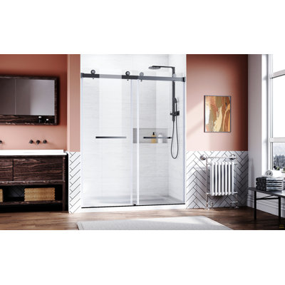 Matte Black 56-60 in.W x 76 in.H 1/4"(6mm) Frameless Sliding Door Bypass Glass Sliding Shower Doors Clear Tempered Glass Heavy Duty Stainless Steel Hardwares 2pcs Rectangle Handles