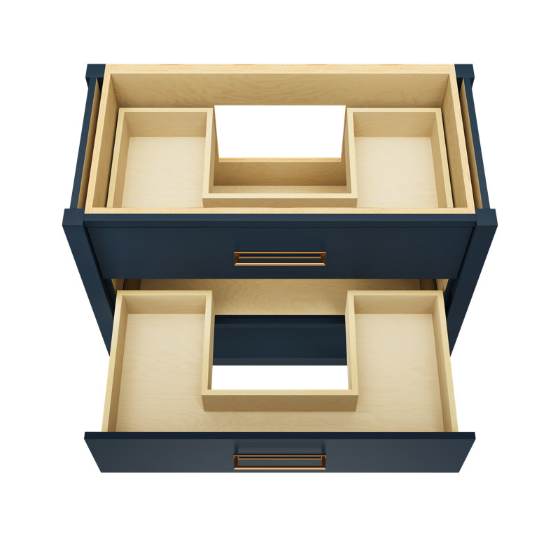Kiawah Two-Drawer Single Bath Vanity, Hague Blue, Satin Gold, 42"