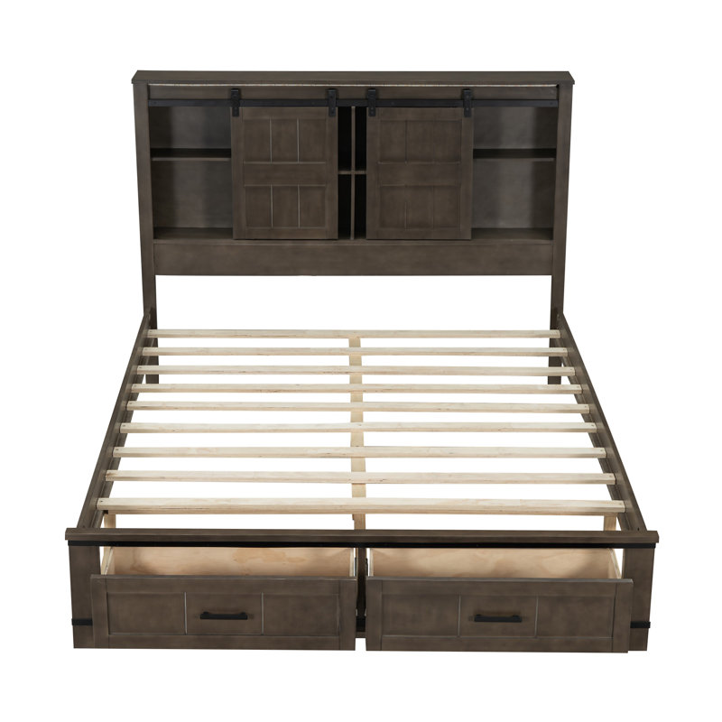 Lit plateforme en bois à DEL avec porte de grange