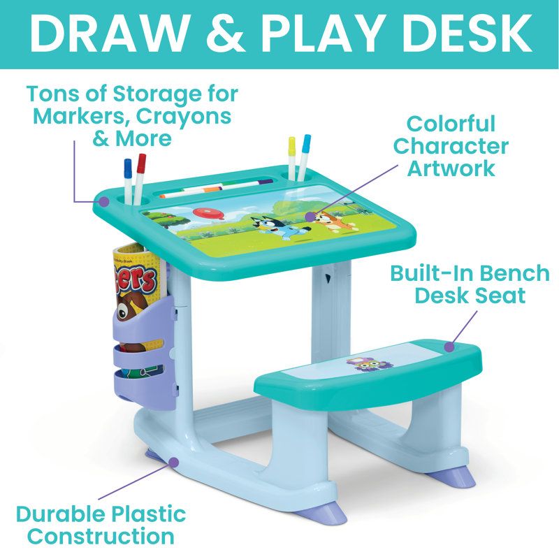 Bluey Draw And Play Desk By Delta Children – Includes 10 Markers And Coloring Book