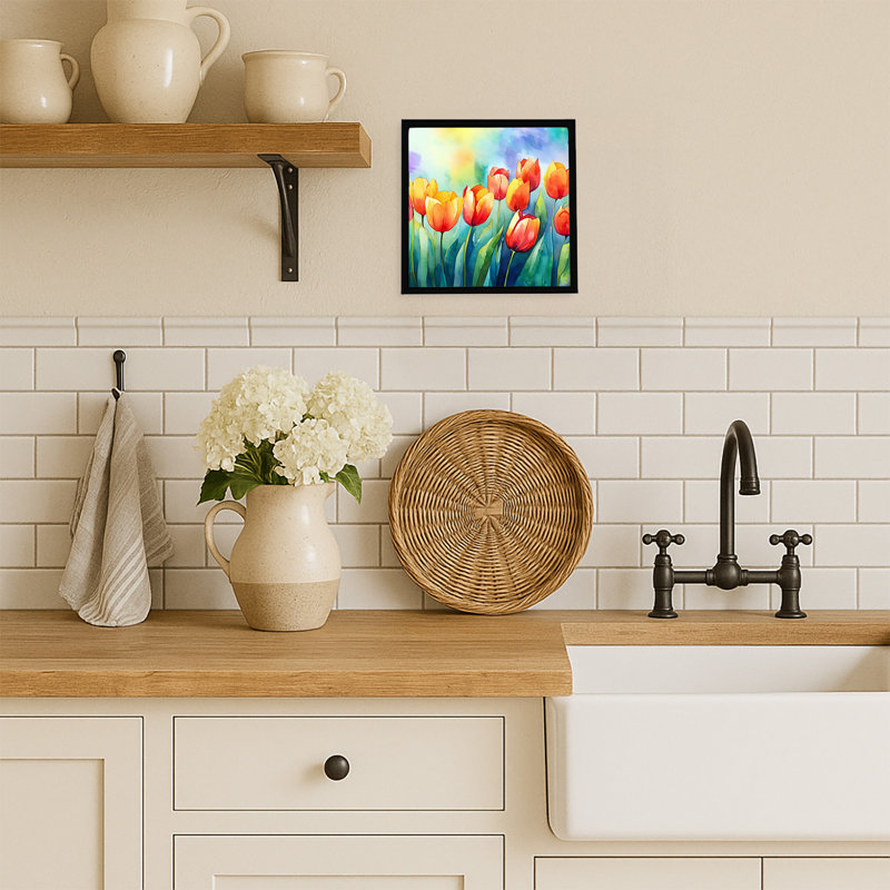 Tulipes dans l'aquarelle, impression sur métal encadrée