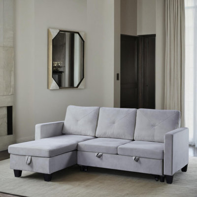 83" Velvet Reversible Sleeper Sectional Sofa Bed with Storage Chaise
