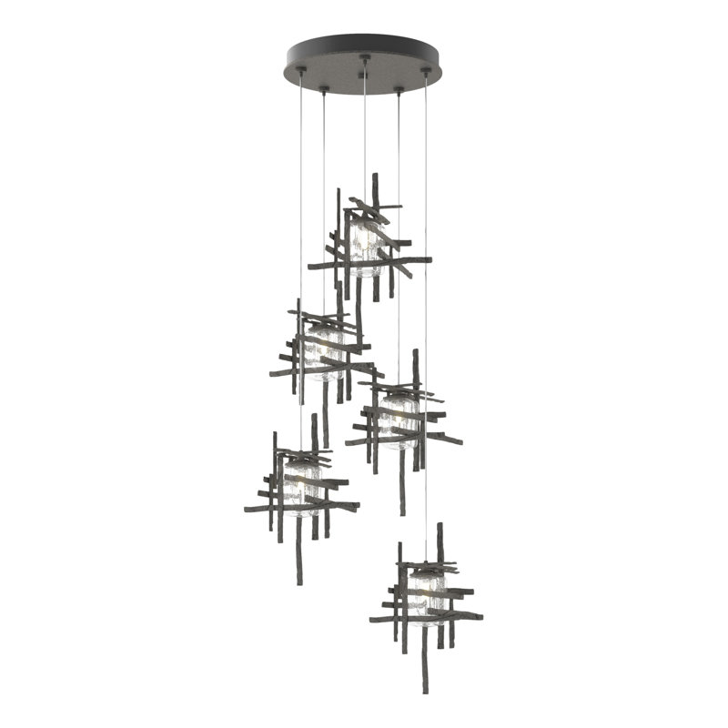 Tura 5 - Light Cluster Pendant, 50" - 80", Natural Iron, Seeded Clear
