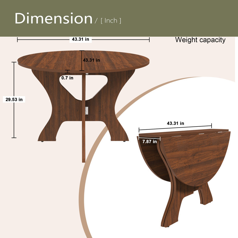 Table de salle à manger pliante 43 po pour petits espaces, table en panneau de fibres à densité moyenne, Noyer