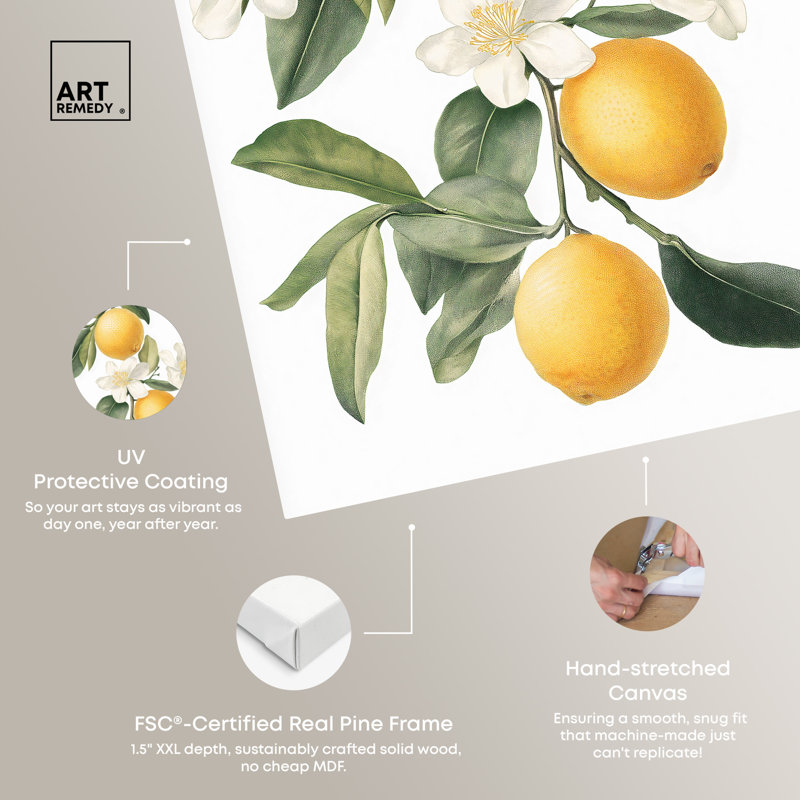 «Lemon and Leaf Fusion II», reproductions sur toile par Art Remedy, H 36 po x l 24 po, Toile tendue