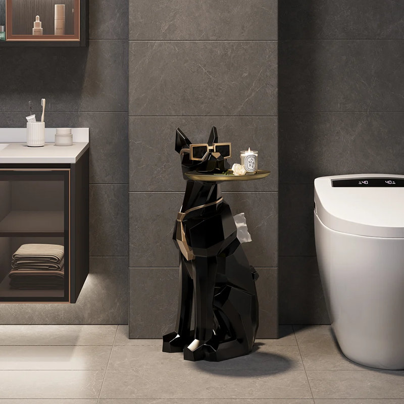 Dog Sculpture Resin Side Table with Tray Top and Tissue Box Storage, Movable Tray, Waterproof, Serves as Housekeeper, Modern Novelty Shape, No Assembly Needed