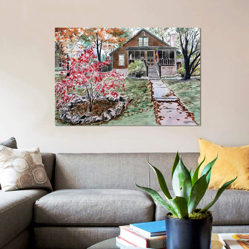 «log cabin', impression sur toile, H 8 po x l 12 po x P 0,75 po, Pas de tapis, Toile tendue
