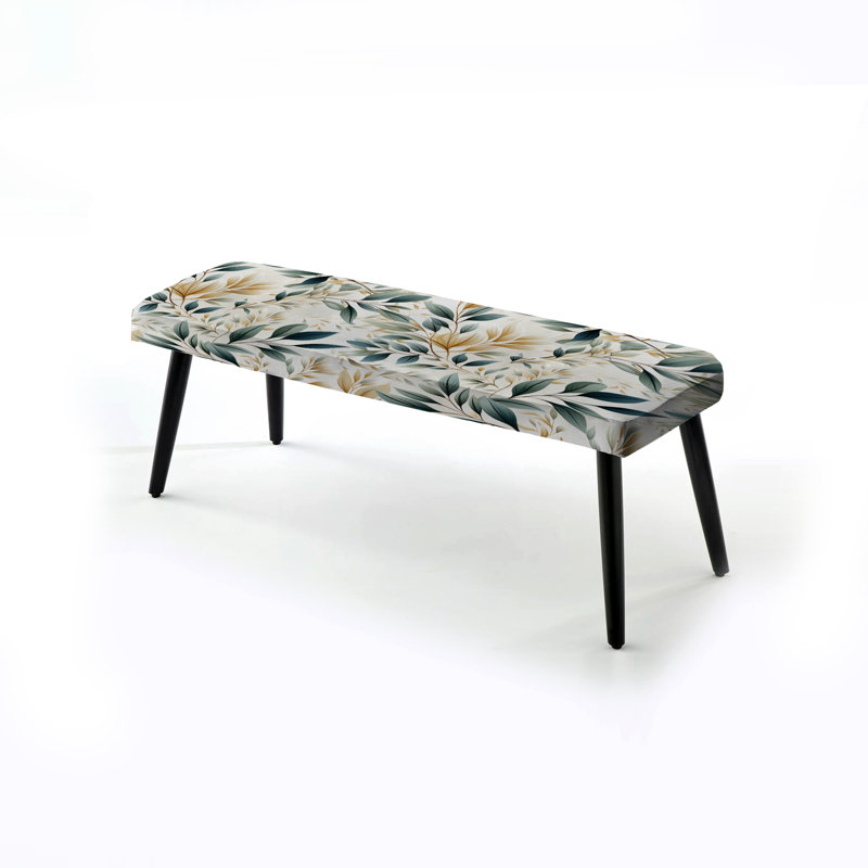 Neutral Leaves - Plants Upholstered Black Bench