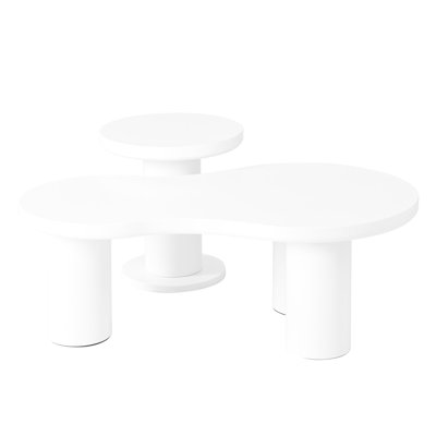 2 Coffee Table Nesting , Cream Cloud-style With Side Table, White, Stable & Practical, Easy Assembly Process Cloud Round Build, Simple Setup For Home