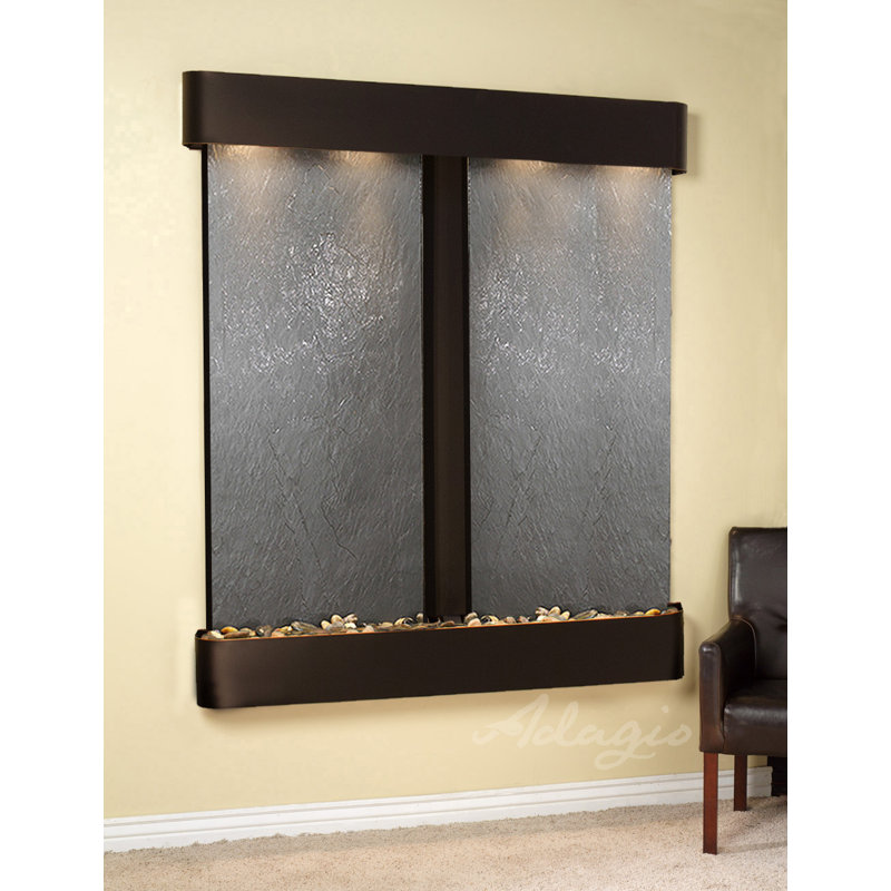 Cottonwood Falls Fountain with Light, Black Feather, Stainless Steel, Rounded