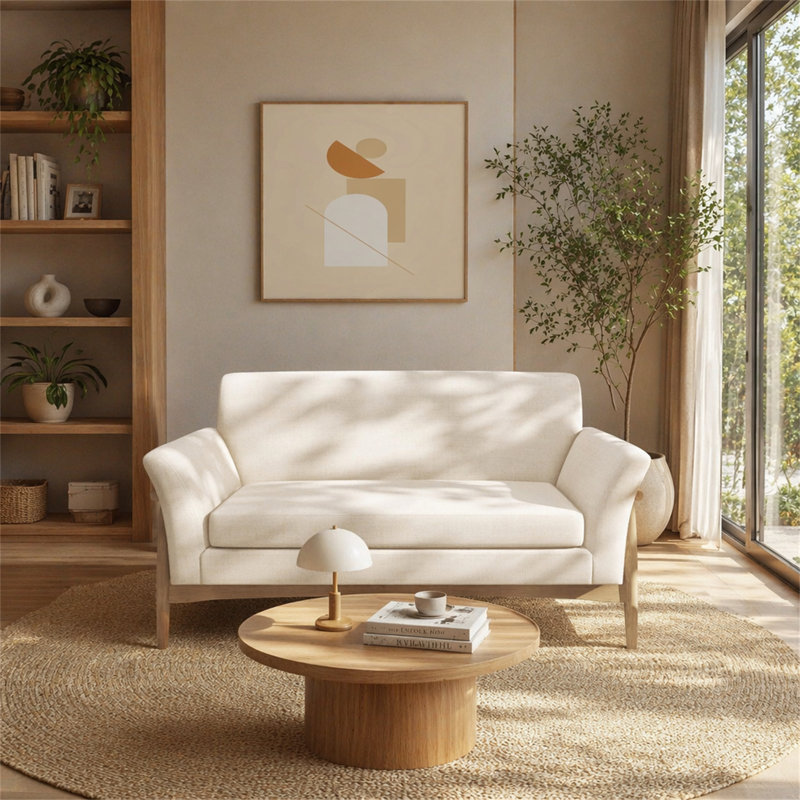 Causeuse en lin à accoudoirs évasés (beige), Beige
