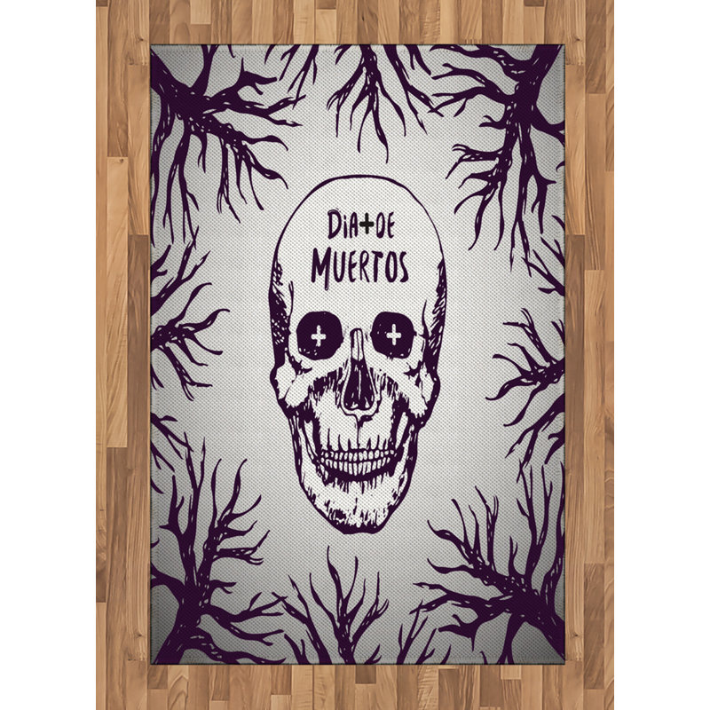 Skull High Density Long Fiber Poly Threads Decorative Area Rug Carpet, Rectangle 4' x 5'8"