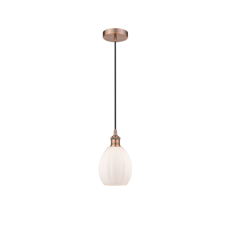 Luminaire suspendu simple à 1 lumière Bolduc, Blanc, Cuivre antique