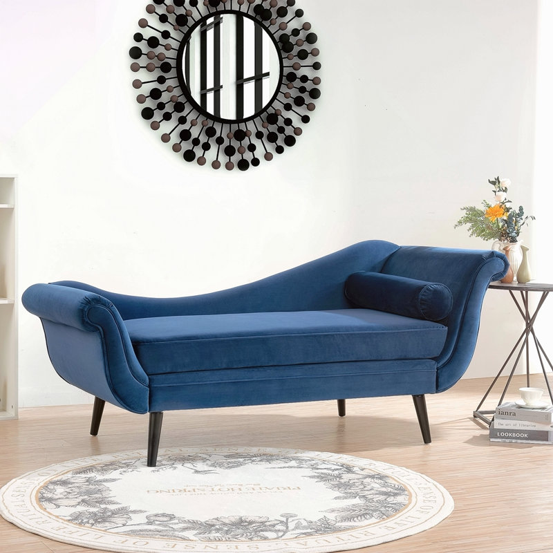 Chaise longue avec accoudoirs à volutes, Bleu