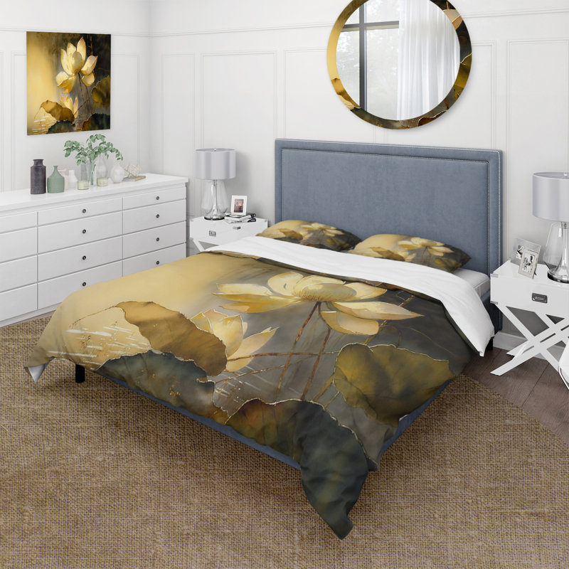 Ensemble de housse de couette en microfibre / polyester Blooming Vintage Lotus In The Pond III Bedding