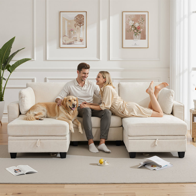 Canapé modulaire de 101 po avec repose-pieds avec rangement, très grand canapé modulaire en forme de U et canapé modulaire pour salon Canapé profond en chenille confortable avec méridienne