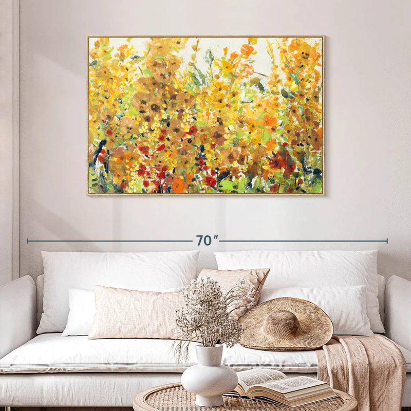 Golden Summer Garden I, Cadre flottant en bois naturel, 46 po x 31 po
