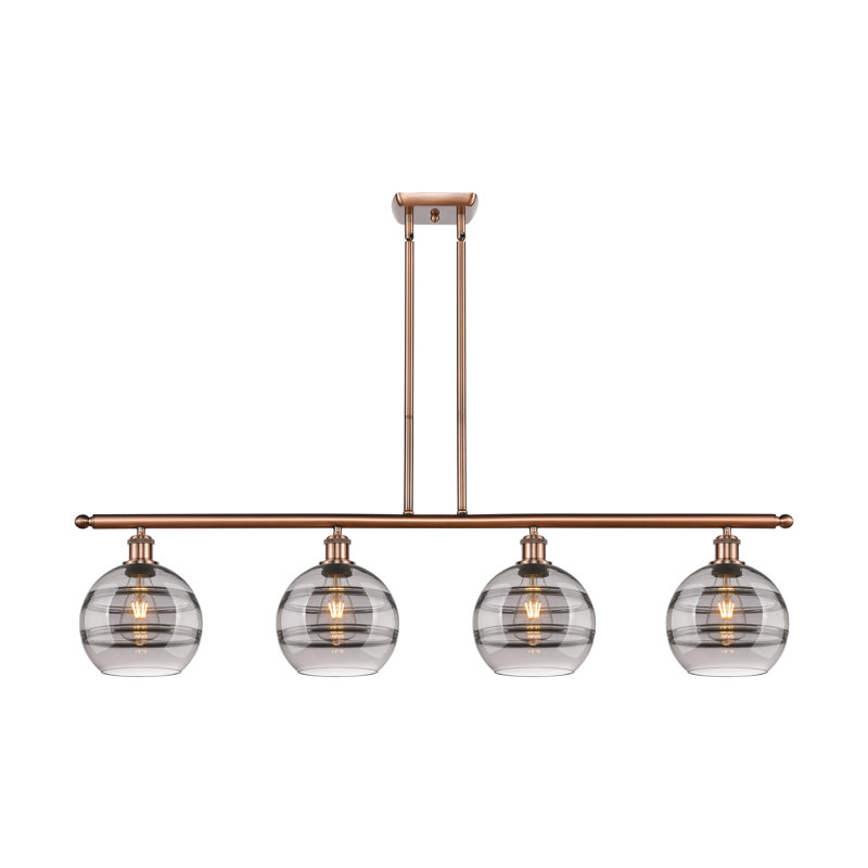 Luminaire suspendu pour îlot de cuisine 4 lumières Chartoff, Cuivre antique, Gris fumée clair