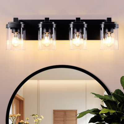 Bathroom Light Fixtures, 4-Light Matte Black Vanity wall Light Over Mirror with Clear Glass Shade for Bedroom Living Room
