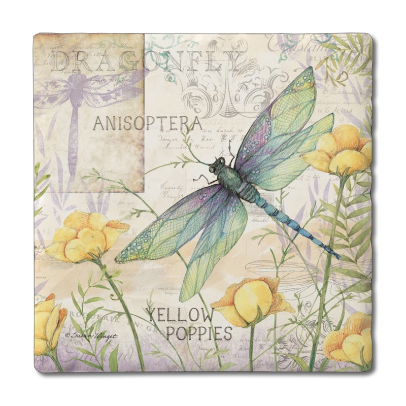 Dragonfly Poppies 4-Pack Tumbled Tile Stone Coasters