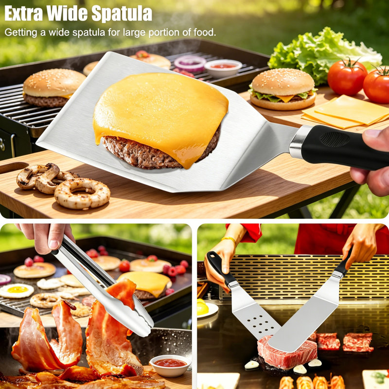 27PCS Compatible Griddle Accessories Set, Extra Large Spatula, Basting Cover & Smash Burger Press, Professional Hibachi Flat Top BBQ Teppanyaki Plancha Grill Tools Gift Kit