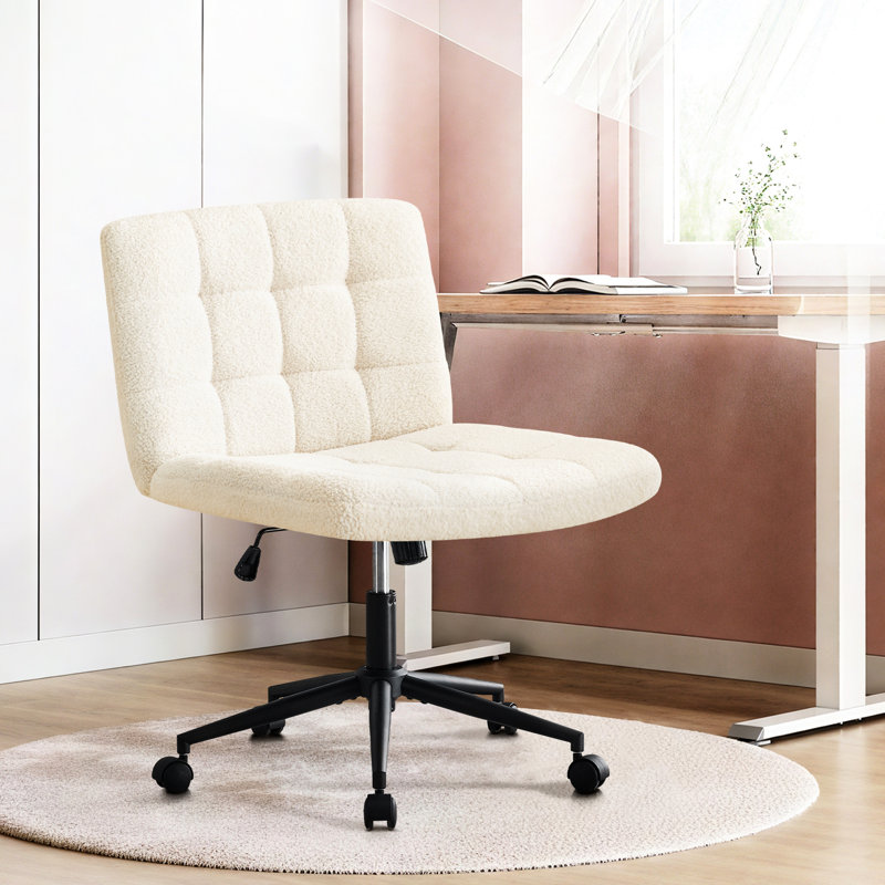 Chaise de bureau blanche roulante à 360 ° avec roulettes, hauteur réglable, soutien lombaire et coussin en mousse épais et confortable pour le tissu pivotant de la maison