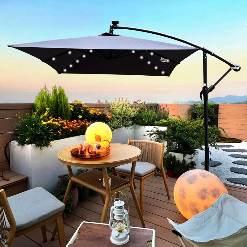 Parasol rectangulaire à DEL pour terrasse 2 x 3 m - protégé contre l'eau, avec base en croix pour évent extérieur pour piscine, abat-jour