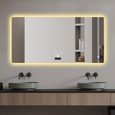 48X32in Frameless LED Backlit Bathroom Mirror With Light, Tri-Color Dimming, Anti-Fog, Waterproof, Smart Sensor | Gift Idea