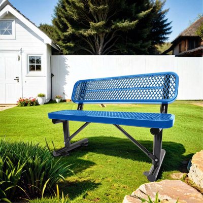 4 Ft. Outdoor Steel Bench With Backrest In Blue