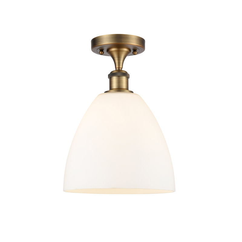 Plafonnier semi-encastré 1 lumière Germinia, Blanc mat, H 13,25 po x l 9 po x P 9 po, Laiton brossé