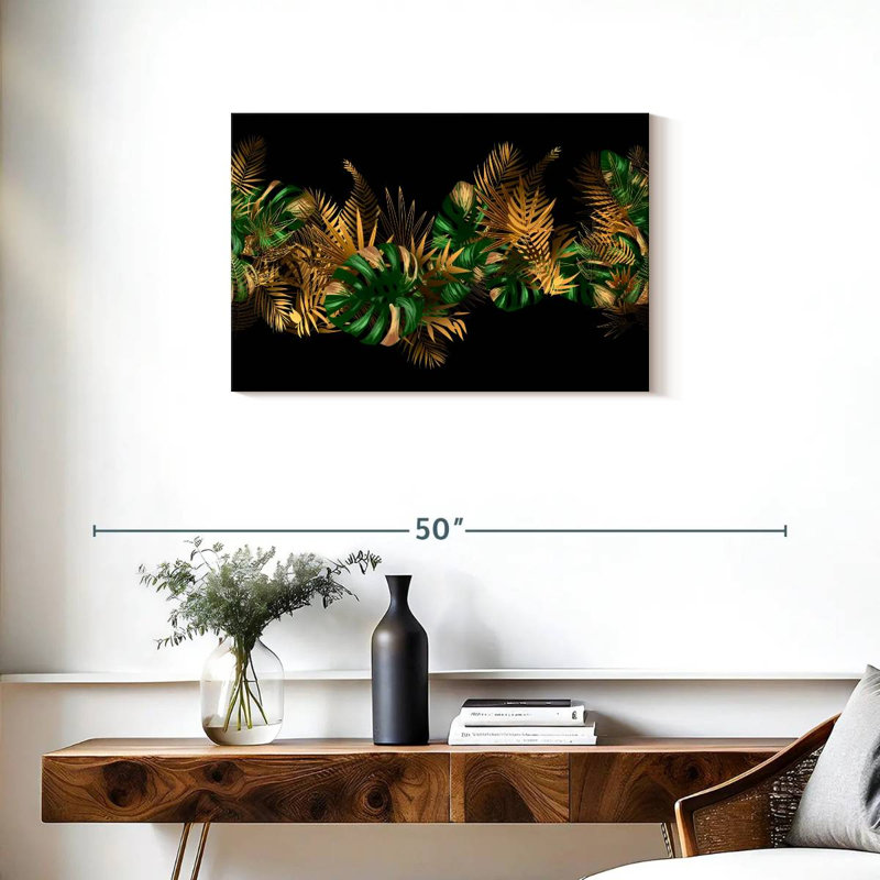 Harnek or et feuilles vertes, H 20 po x l 30 po