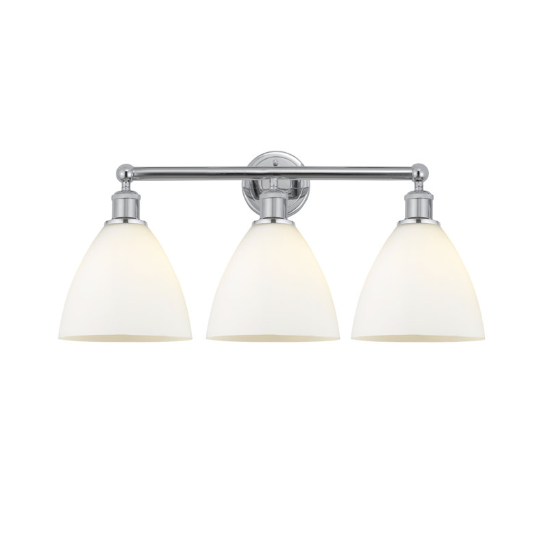 Éclairage pour meuble-lavabo de salle de bain 3 lumières 25,5 pouces Amane, Blanc mat, Chrome poli
