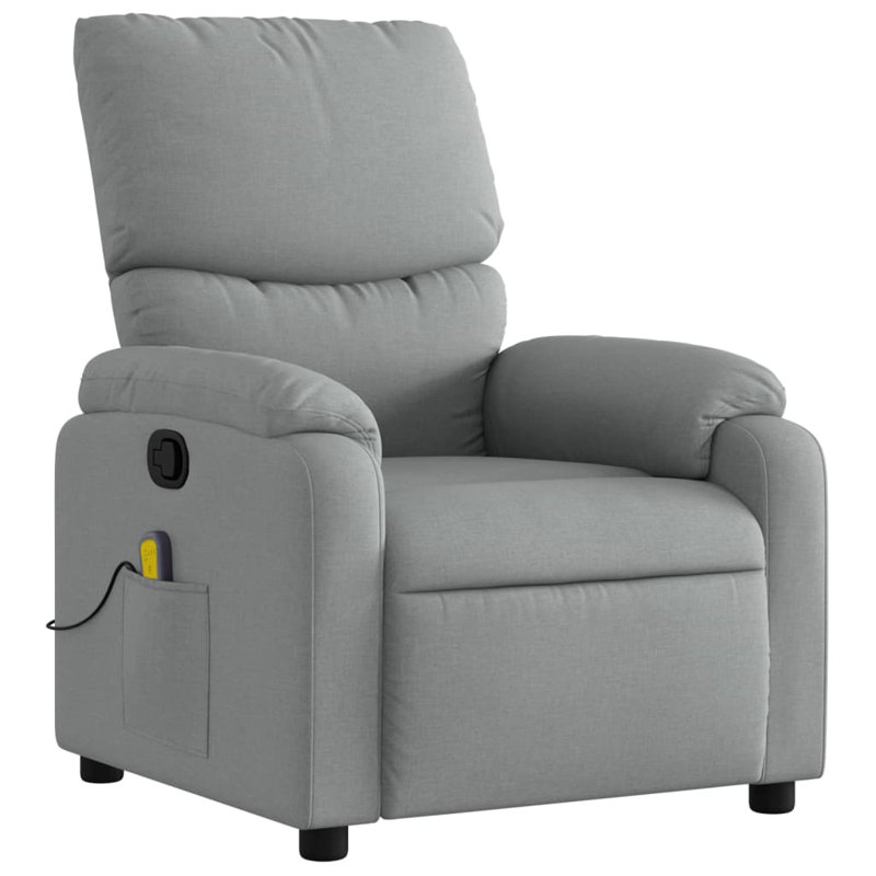 vidaXL 6-Point Massage Recliner Chair for Living Room, Adjustable Back & Footrest, Cup Holder, Light Gray Fabric