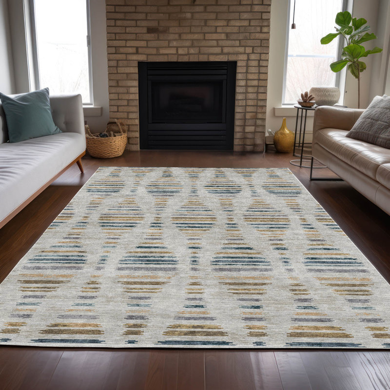 Machine Washable Indoor/Outdoor Xhevrie Linen Rug, Rectangle 3' x 5'
