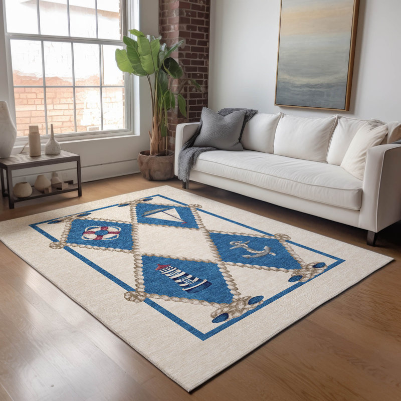 Premium Machine Washable Chikako AMF151 Ivory Rug, Rectangle 3' x 5'
