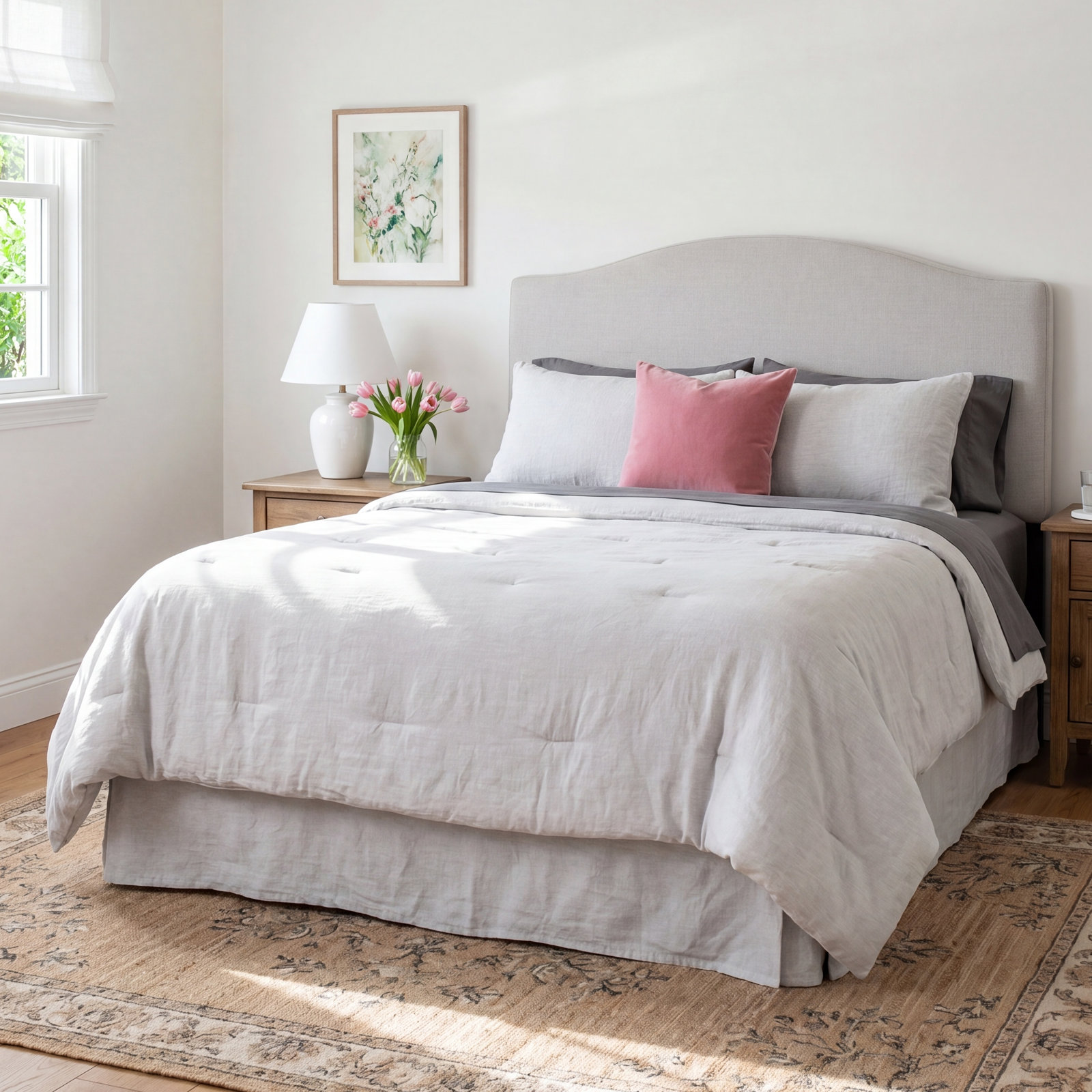 French Linen Comforter Set, King Comforter + 2 King Pillow Shams, Pebble Heather