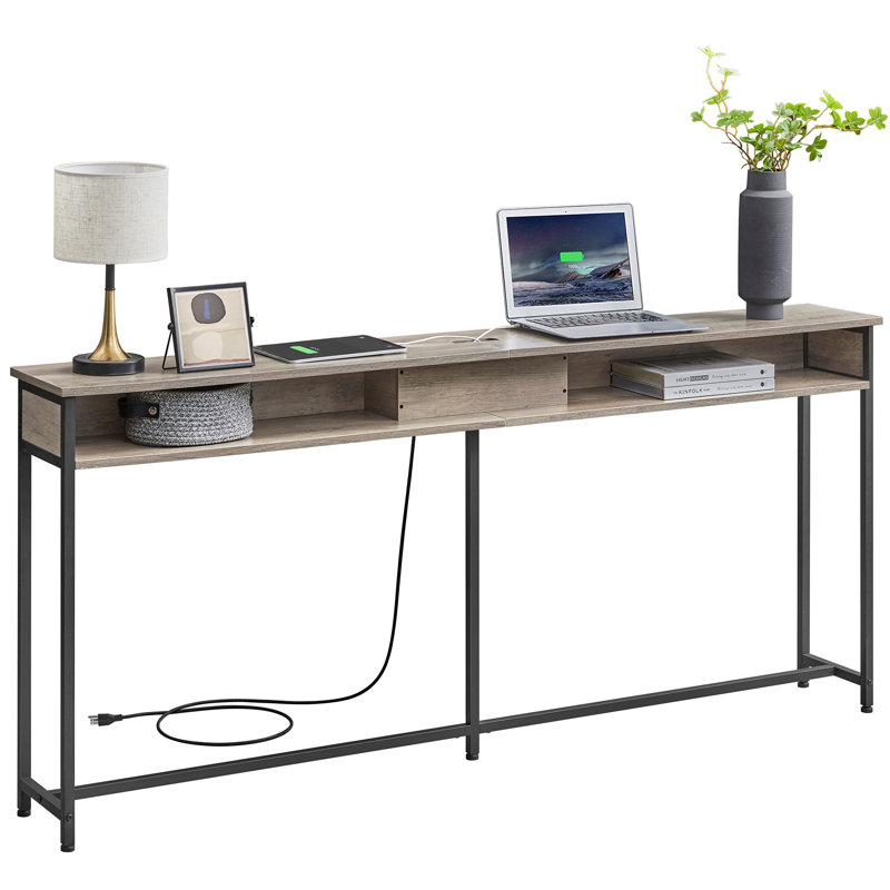 Gericho Console Table with Outlet, Gray, 31.5'' H X 70.9'' W X 9.8'' D