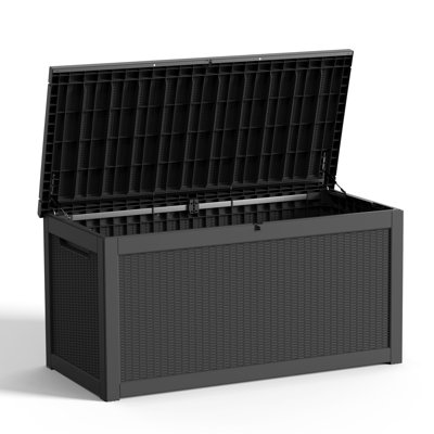 Boîte de rangement verrouillable pour terrasse MINDYES - Couvercle hydraulique, organisateur d'extérieur pour coussins de patio et outils de jardin