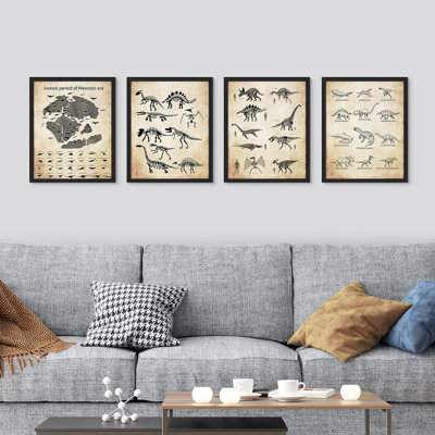 " Retro Vintage Duotone Sepia Dinosaur Museum Skeletons " 4 - Pieces