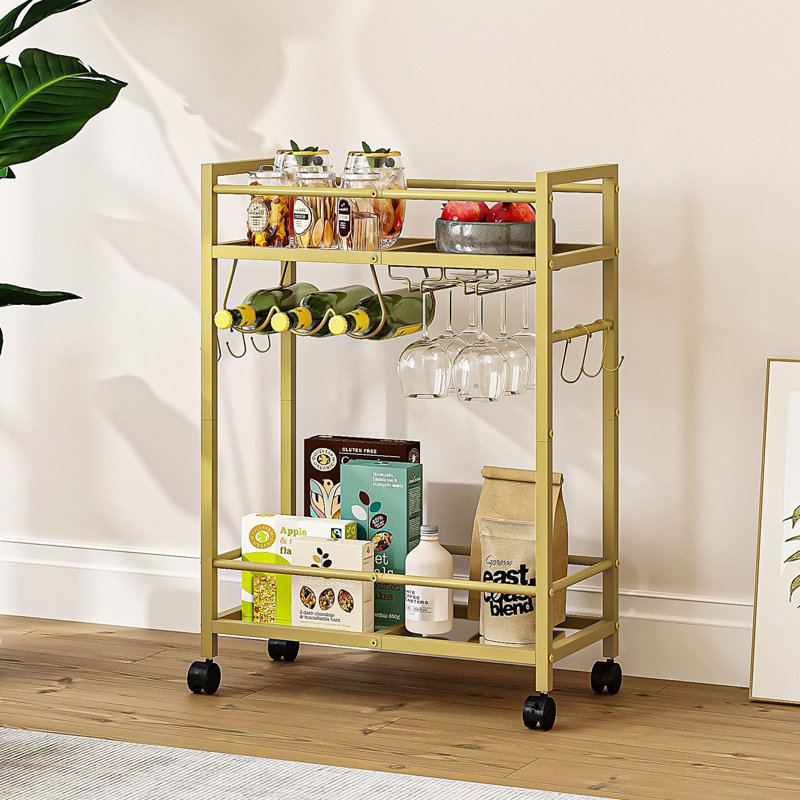 2-Tier Rolling Serving Cart with Wine & Glass Holders