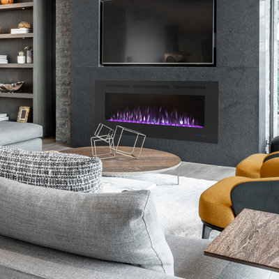 Modern Wall-Mounted And Recessed Electric Fireplace Inserts, 750W Or 1500W Heater Fireplace, Faux Log Or Crystal Hearth, Adjustable Realistic Flame, Remote Control And Smart Control By APP