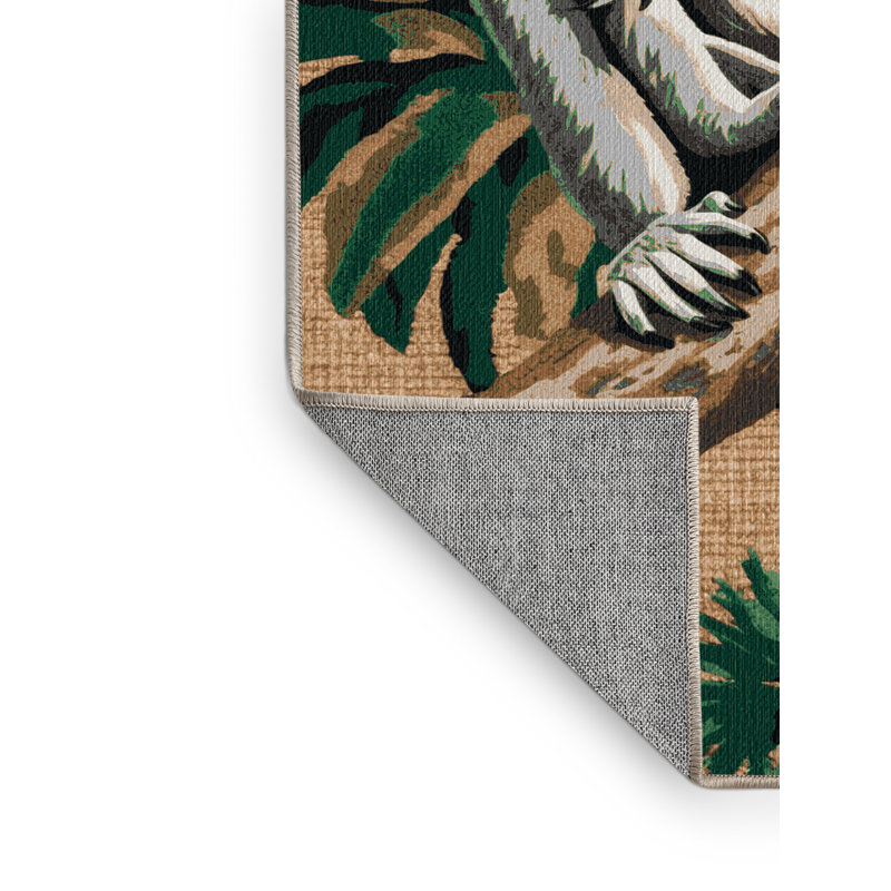 Washable Ring tailed Lemur Wildlife Area Rug, Square 6'