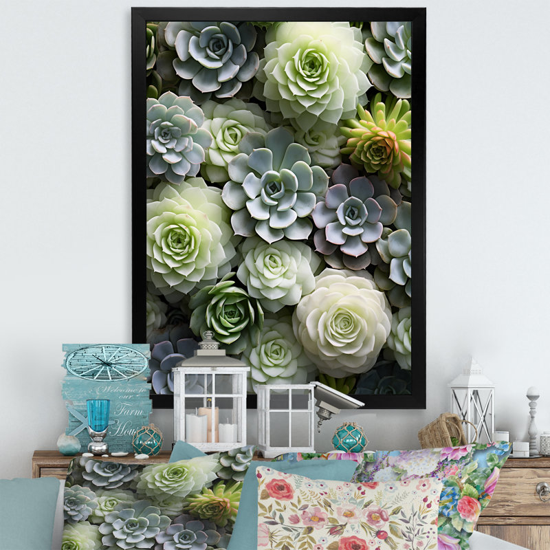 Potterslea " Green Succulents Flowers Serene II ", 40" H x 30" W x 1.5" D, Black Picture Frame