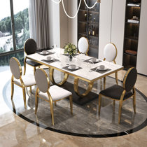 ACEDÉCOR 7 Piece Dining Table Set, Gold Kitchen and Dining Room Sets for 6,  Metal Circling Base Dini…See more ACEDÉCOR 7 Piece Dining Table Set, Gold